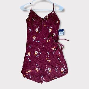 Arizona Jean Co Burgundy Mock Wrap Romper